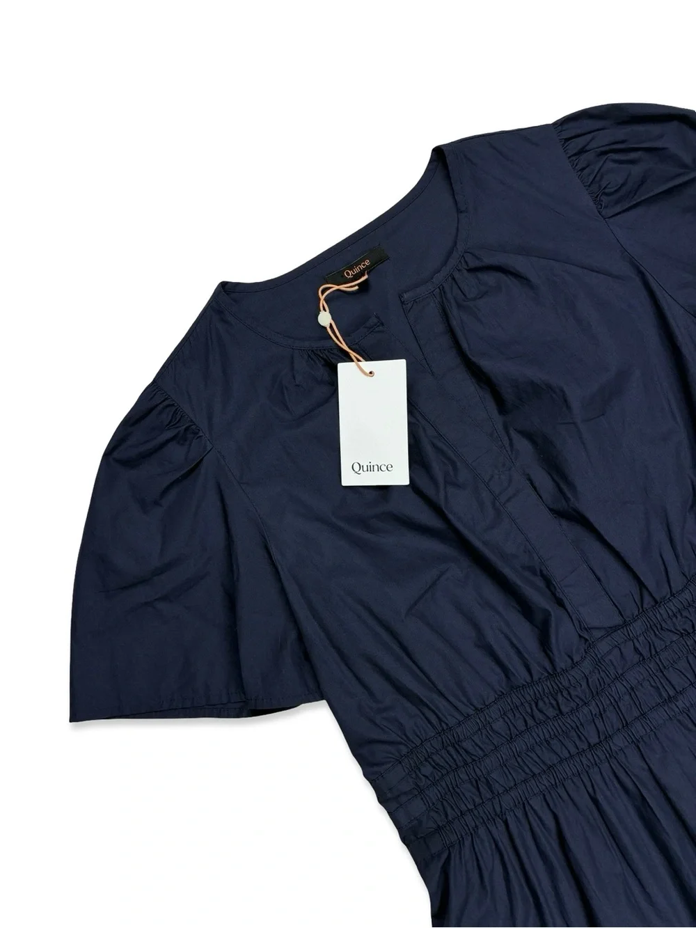 Quince Navy Blue Organic Cotton Tiered Mini Dress